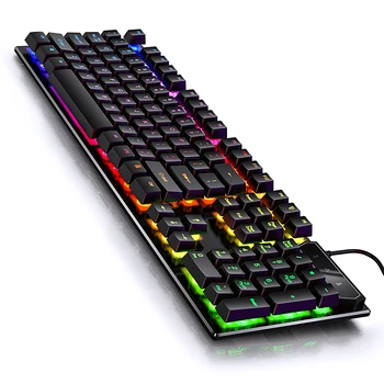 Игровая механическая клавиатура V4 104 клавиши Игровая USB-клавиатура со светодиодной подсветкой Геймерская Встроенная стальная пластина Эргономичные проводные клавиатуры