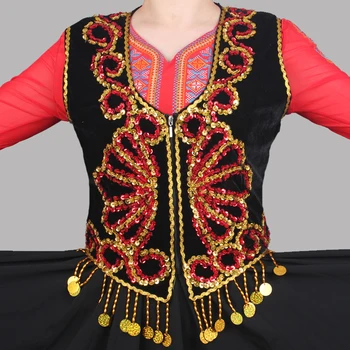Китайский Традиционный жилет для танцев в Синьцзян-уйгурском стиле, женские топы с блестками, блестящие