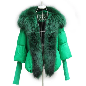 2023 Новое Осенне-зимнее теплое женское пальто Большого размера из натурального лисьего меха с капюшоном, Толстая Роскошная куртка на гусином пуху
