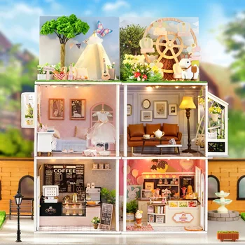 Миниатюрный набор для кукольного домика своими руками Сцена Крошечный дом Кафе-мороженое Roombox Кукольные Домики Мебель Модель Ручной сборки Игрушки Подарки