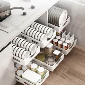 Кухонная подставка для посуды Без гвоздей, Встроенная выдвижная подставка для посуды, Отдельная подставка для хранения приправ